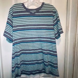 Men’s OP v-neck t-shirt green & gray horizontal stripes Large (42-44)